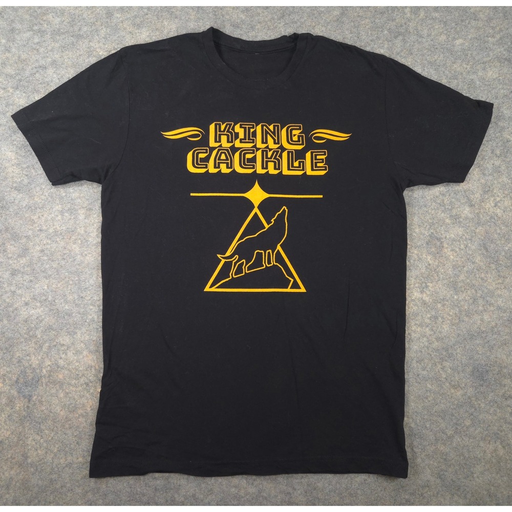 King Cackle T-Shirt Mens Black Yellow Howling Wolf Logo Band Tee Punk Rock